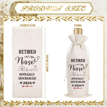 Wxiben Retired Nurse Gifts for Women - Nurse Day Week Gift Wine Bag for Her Coworker Retired Friends 2026 Retirement Party Decoration Reusable Linen Wine Bottle Bag