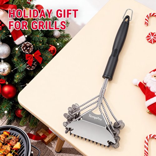 TempPro BBQ Grill Brush with Wide Scraper, Bristle-Free Stainless Steel Grilling Cleaner, Safe All-Grate Cleaner, Perfect for BBQ Grill Cleaning Accessory (Previously ThermoPro)