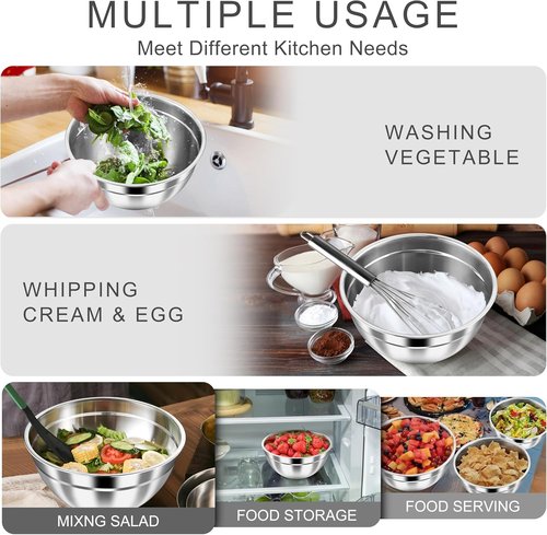 HaWare Mixing Bowls - 6-Piece Stainless Steel Set with Airtight Lids | Stackable Design, Black, 4.6QT, 3QT, 1.5QT