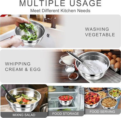 HaWare Mixing Bowls - 6-Piece Stainless Steel Set with Airtight Lids | Stackable Design, Black, 4.6QT, 3QT, 1.5QT