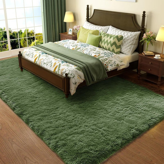 Ophanie Gray Green Rug Grass Area Rugs for Bedroom, 4x6 Shag Fluffy Carpet, Fuzzy Furry Plush Soft Cute Kids Baby Girls Shaggy Bedside Indoor Floor Carpets for Teen Dorm Home Decor Aesthetic, Nursery