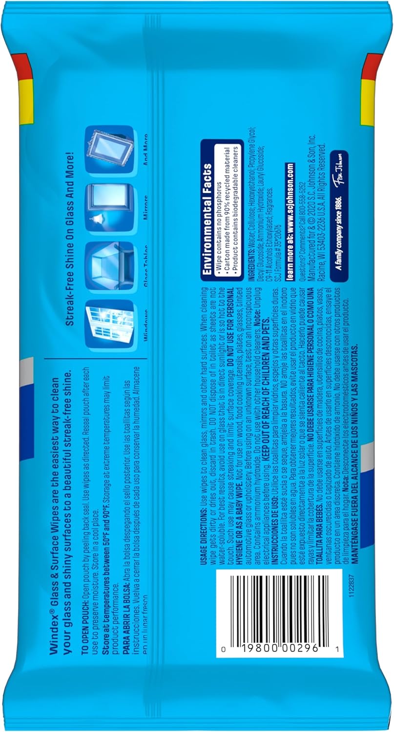 Windex Wipes - Pre-Moistened Glass & Surface Cleaning Wipes | Original Scent, 38 Count