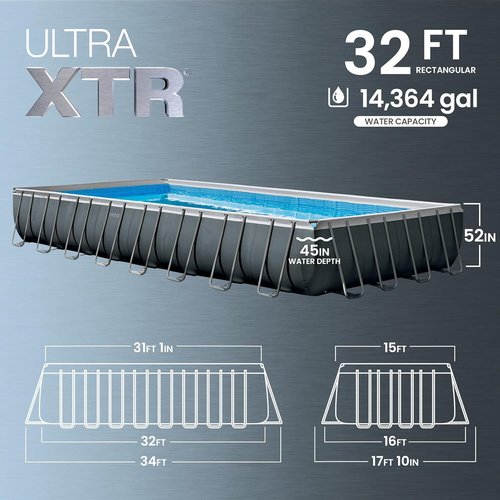 Intex Ultra XTR Rectangular Above Ground Pool Set - 32 ft x 16 ft, 52 in Deep with Sand Filter Pump & Accessories