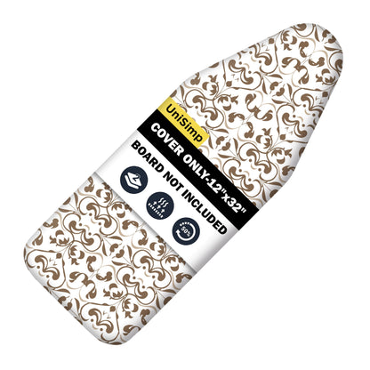 UniSimp Small Ironing Board Cover and Pad 12"x32" Small Iron Board Cover with Padding,Tabletop Mini Ironing Board Cover and Pad Small Size, Cotton Canvas, Heat Resistant, Drawstring Taupe
