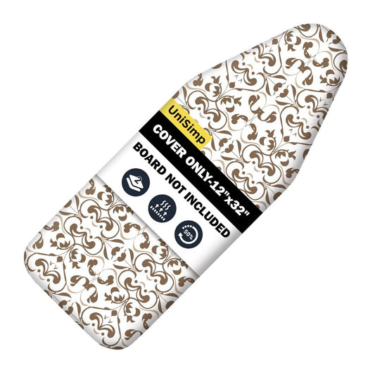 UniSimp Small Ironing Board Cover and Pad 12"x32" Small Iron Board Cover with Padding,Tabletop Mini Ironing Board Cover and Pad Small Size, Cotton Canvas, Heat Resistant, Drawstring Taupe