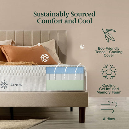 Zinus 12 Inch Bliss Memory Foam Mattress - Pressure Relieving | Sustainable Tencel Blend Cover, Queen Size