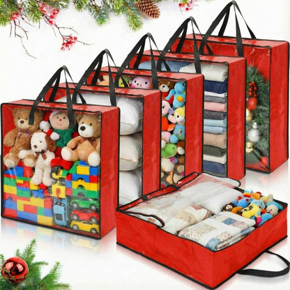 Storage Bags - Oversized 25 Gallon Zipper Tote Bags for Clothes & Decorations | 6 Pack, Red 26 x 26 x 8.7 Inches