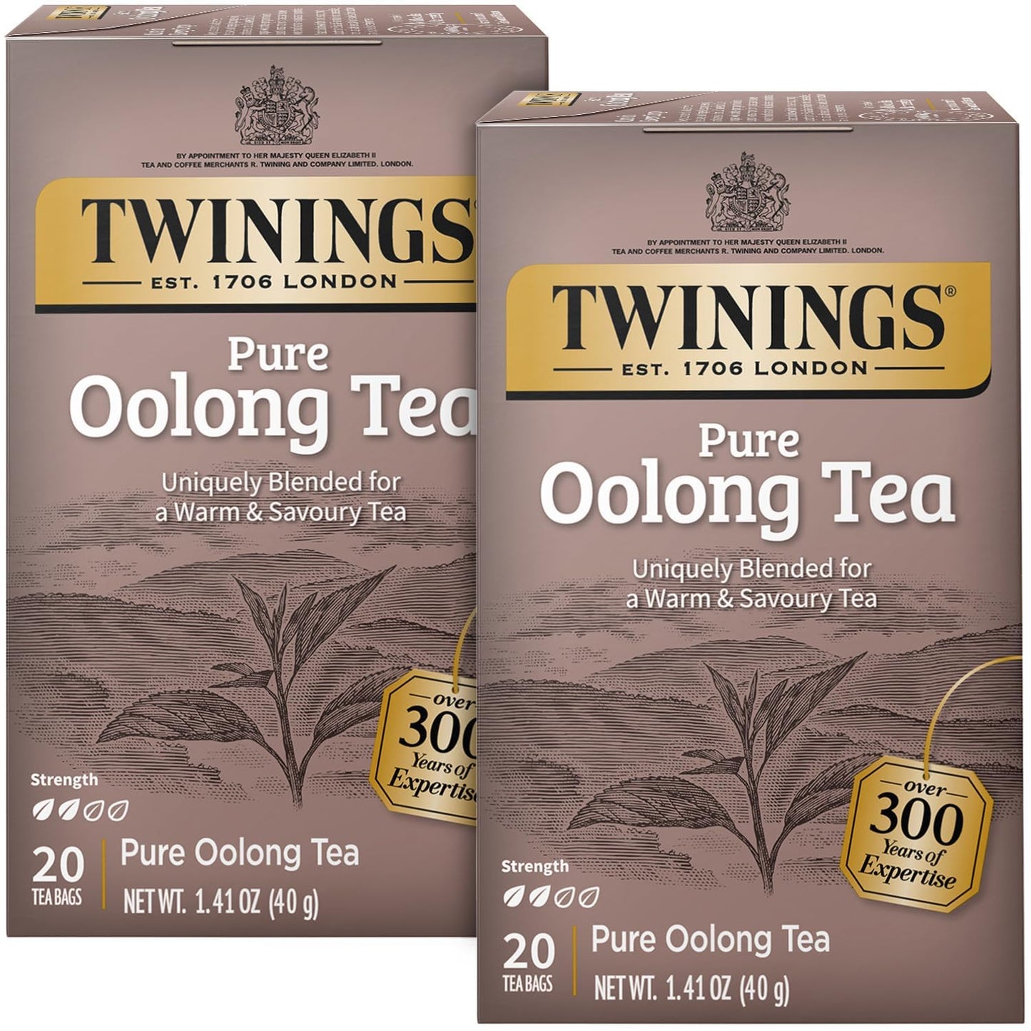 Twinings Pure Oolong Tea - Golden Caffeinated Tea Bags, 20 Count Each, Individually Wrapped | 2-Pack