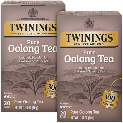 Twinings Pure Oolong Tea - Golden Caffeinated Tea Bags, 20 Count Each, Individually Wrapped | 2-Pack