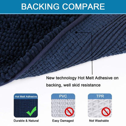 H.VERSAILTEX Bath Mats for Bathroom Non Slip Extra Thick Chenille Striped Bath Rug 24" x 36" Absorbent Non Skid Fluffy Soft Shaggy Rugs Washable Dry Fast Plush Mats for Indoor, Bath Room, Tub - Navy