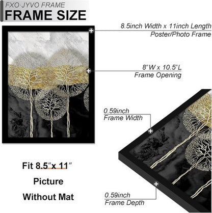 Fxojyvo Picture Frame - Lightweight 8.5x11" Display for Photos 6x8" with Mat or 8.5x11" Without Mat | Black