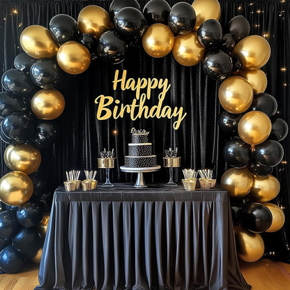 RUBFAC Black and Gold Balloons - 129-Piece Latex Garland Kit for Weddings, Graduations & Birthdays
