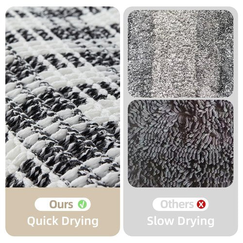 TYUU Waffle Bath Mat, Boho Bathroom Rugs Non Slip Washable Absorbent Checkered Bathroom Mat Quick Dry Farmhouse Bathroom Decor, 24"x16" Black and White