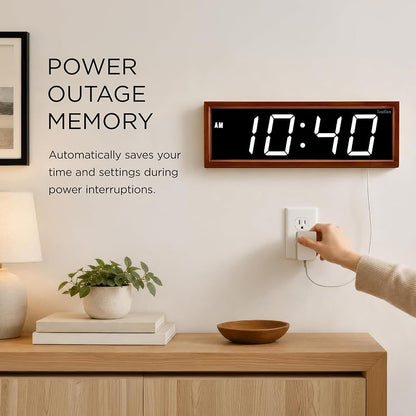 Ivation Large Digital Wall Clock, Big LED Display & Stylish Wood Frame, 18"