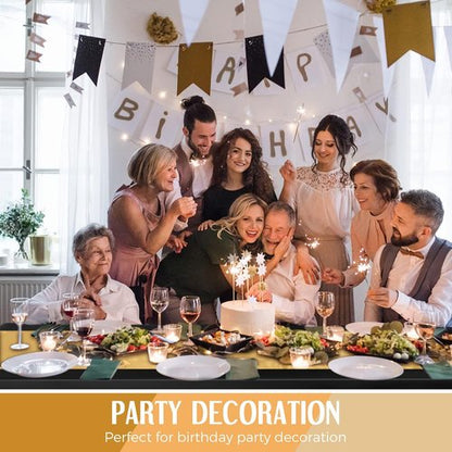 Breling 24-Pack Black and Gold Disposable Tablecloths & Satin Runners - 54" x 108" & 12" x 108" for Events