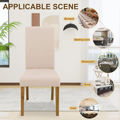 Regine Switzerland Dining Chair Covers - Set of 6 Stretch Washable Slipcovers | Beige for Home & Restaurant