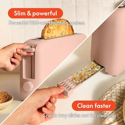 Bella 2 Slice Slim Toaster - 6 Setting Shade Control with Reheat & Cancel | 10” Long Slot, Blossom Color
