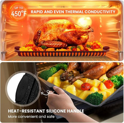Kikcoin Nonstick Baking Pans Set - 22 PCS Stackable Bakeware with Silicone Handles | Oven Safe to 450°F