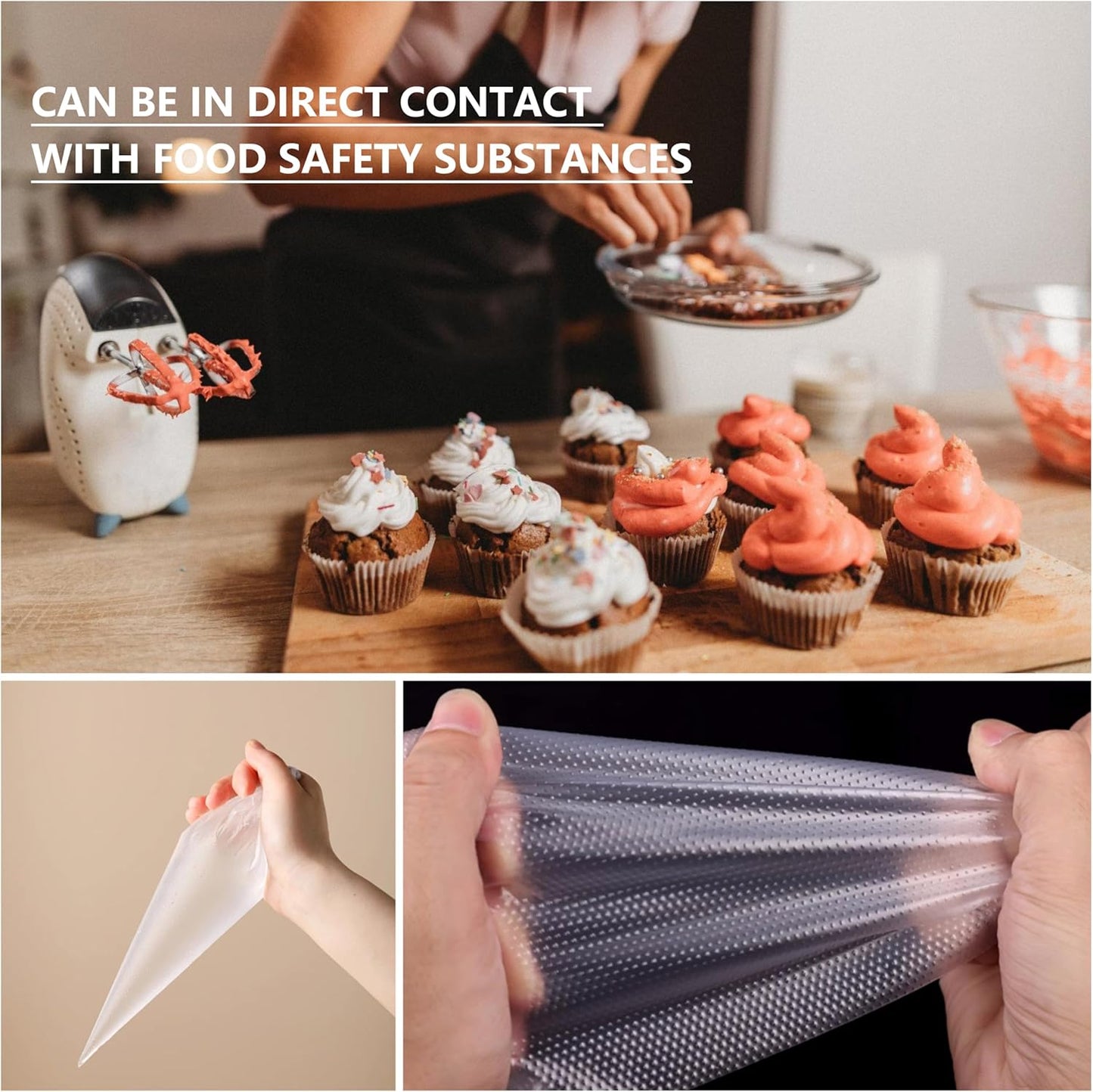 Skiennix 100-Count Anti-Burst Piping Bags - 12-Inch Disposable Cake Decorating Bags for Icing & Frosting