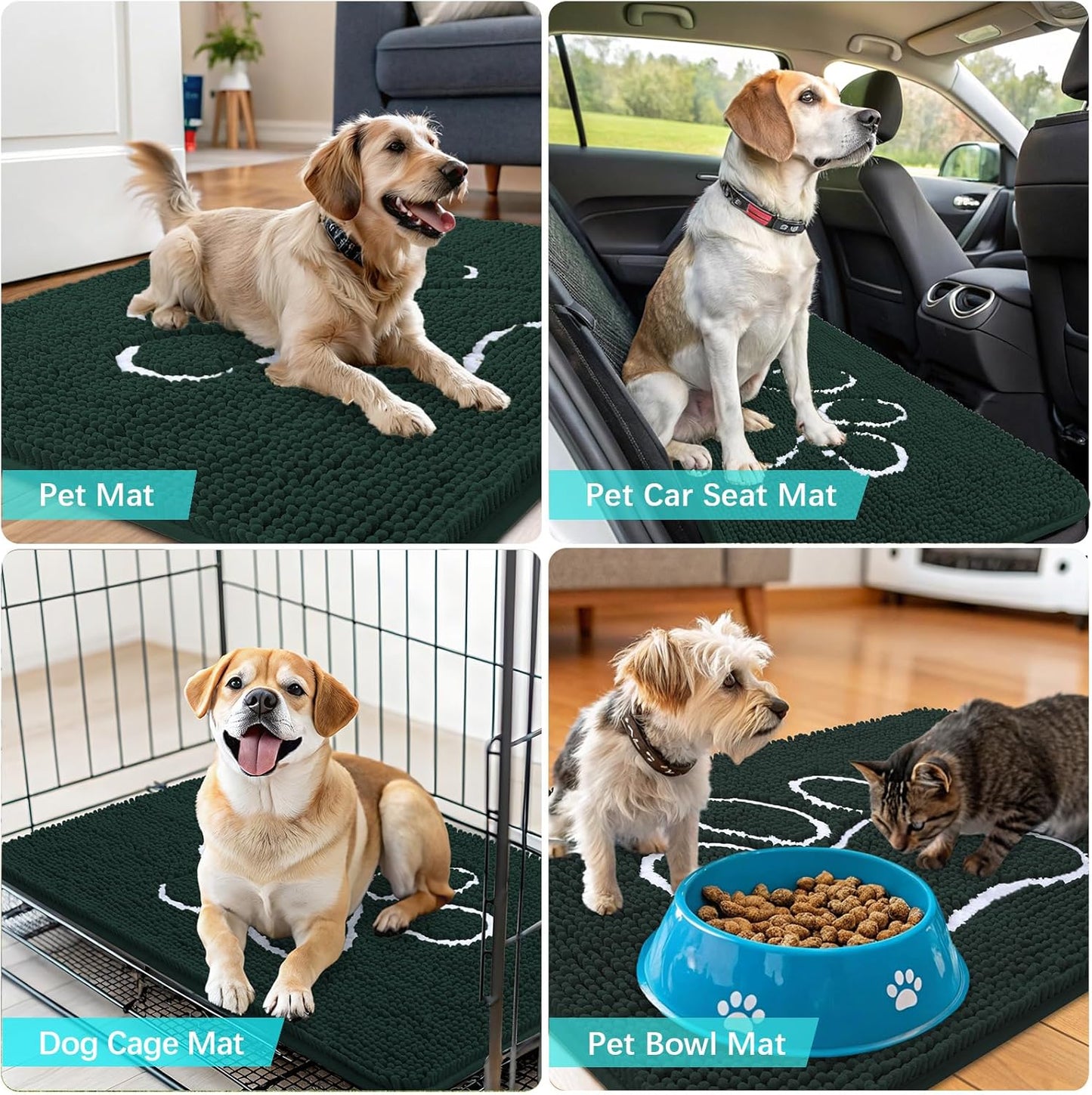 OLANLY Dog Door Mat - Absorbent Non-Slip Mud Mat for Muddy Paws | 24x16 Blackish Green Design