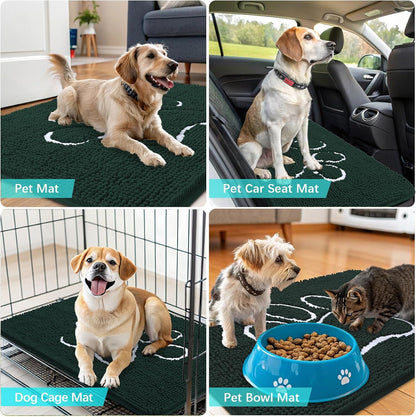 OLANLY Dog Door Mat - Absorbent Non-Slip Mud Mat for Muddy Paws | 24x16 Paw Print Design, Quick Dry Blackish Green