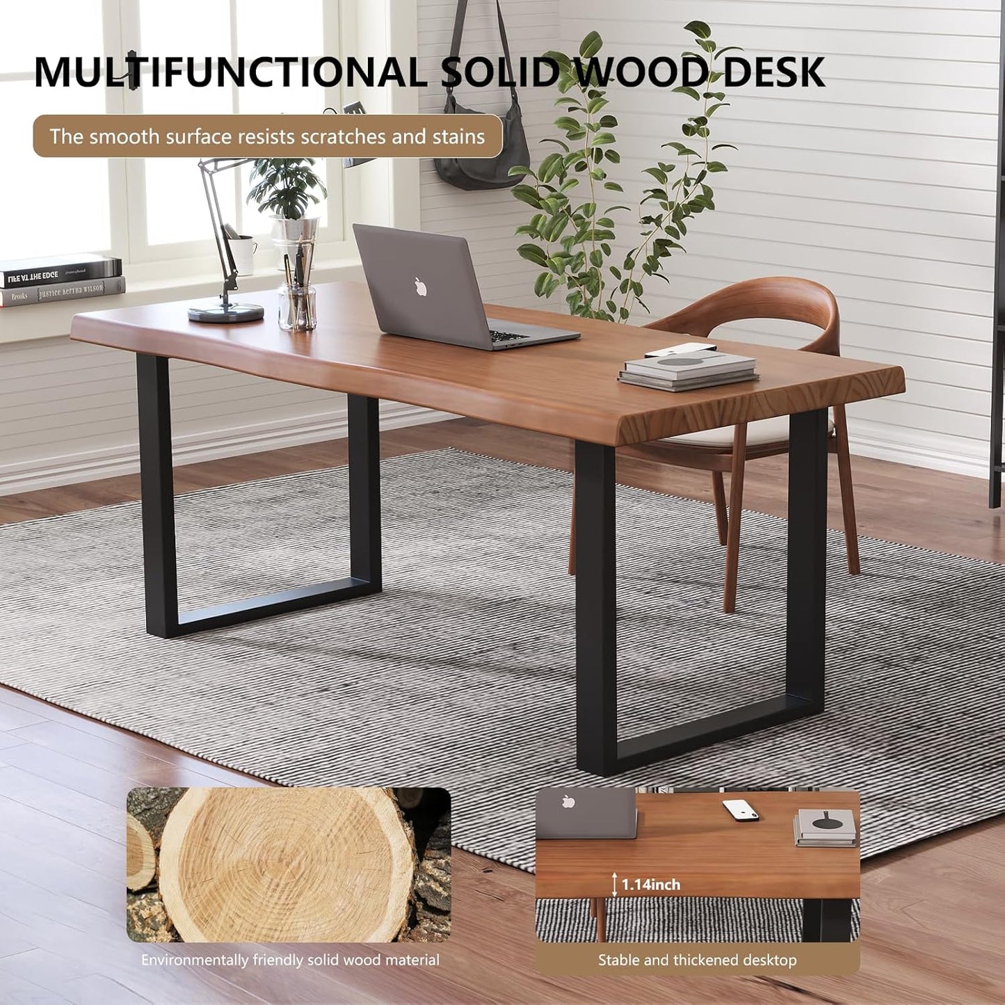 Skiennix Solid Wood Office Desk - Stylish & Durable Design | Multi-Size Options for Home or Work (Tan, 55.12 in)