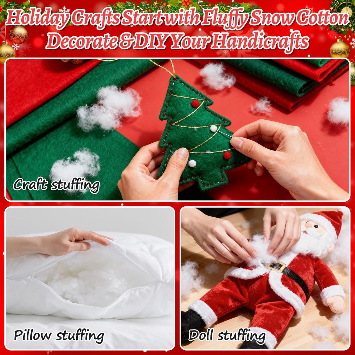 Regine Switzerland 32 OZ Fluffy Artificial Snow - White Cotton Faux Snow for Christmas Decor & Crafts