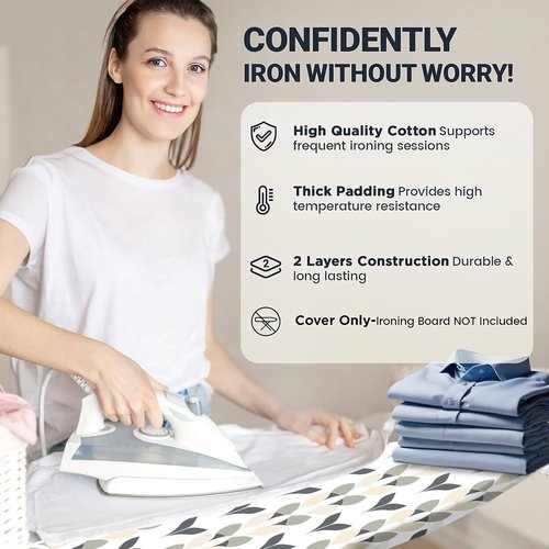 UniSimp Small Ironing Board Cover and Pad 12"x32" Small Iron Board Cover with Padding,Tabletop Mini Ironing Board Cover and Pad Small Size, Cotton Canvas, Heat Resistant, Drawstring Closure Foliage