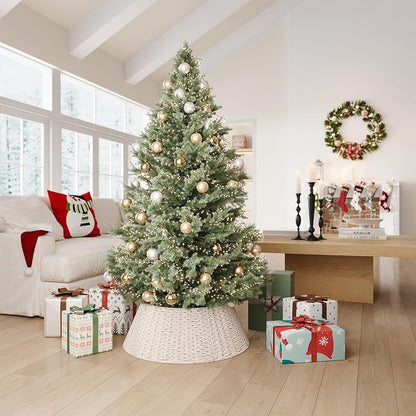 28 Inch Cream Christmas Tree Collar - Woven Cotton Rope with Metal Frame