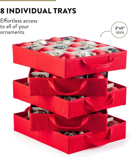 ZOBER Christmas Ornament Storage Box - Organizes 200 3" Ornaments with Individual Trays - Durable 600D Oxford Fabric (Red)