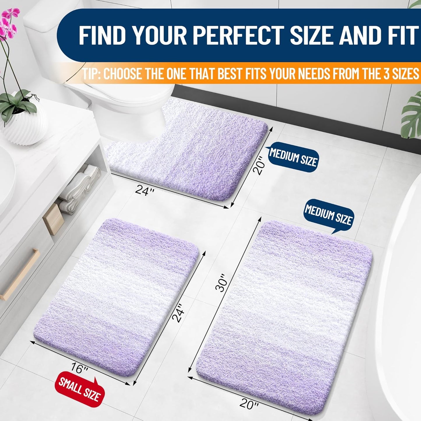 OLANLY Bathroom Runner Rug - Extra Soft Microfiber Mat, Quick Dry & Washable | 59x24, Light Purple