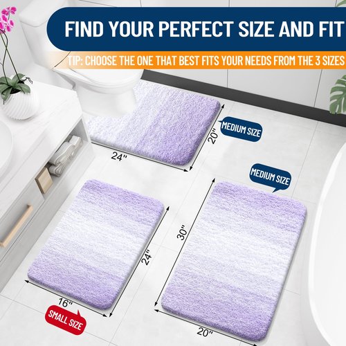 OLANLY Bathroom Rugs Mat 47x20, Extra Soft Absorbent Microfiber Bath Rug, Rubber Backing, Quick Dry, Machine Washable Bath Mats for Bathroom Floor, Tub and Shower, Home Decor Accessories, Light Purple