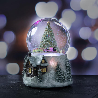 MG-7282 Automatic Revolving Train Snow Globe - Color Changing Light Effect, 4 Inches, Plays O Christmas Tree