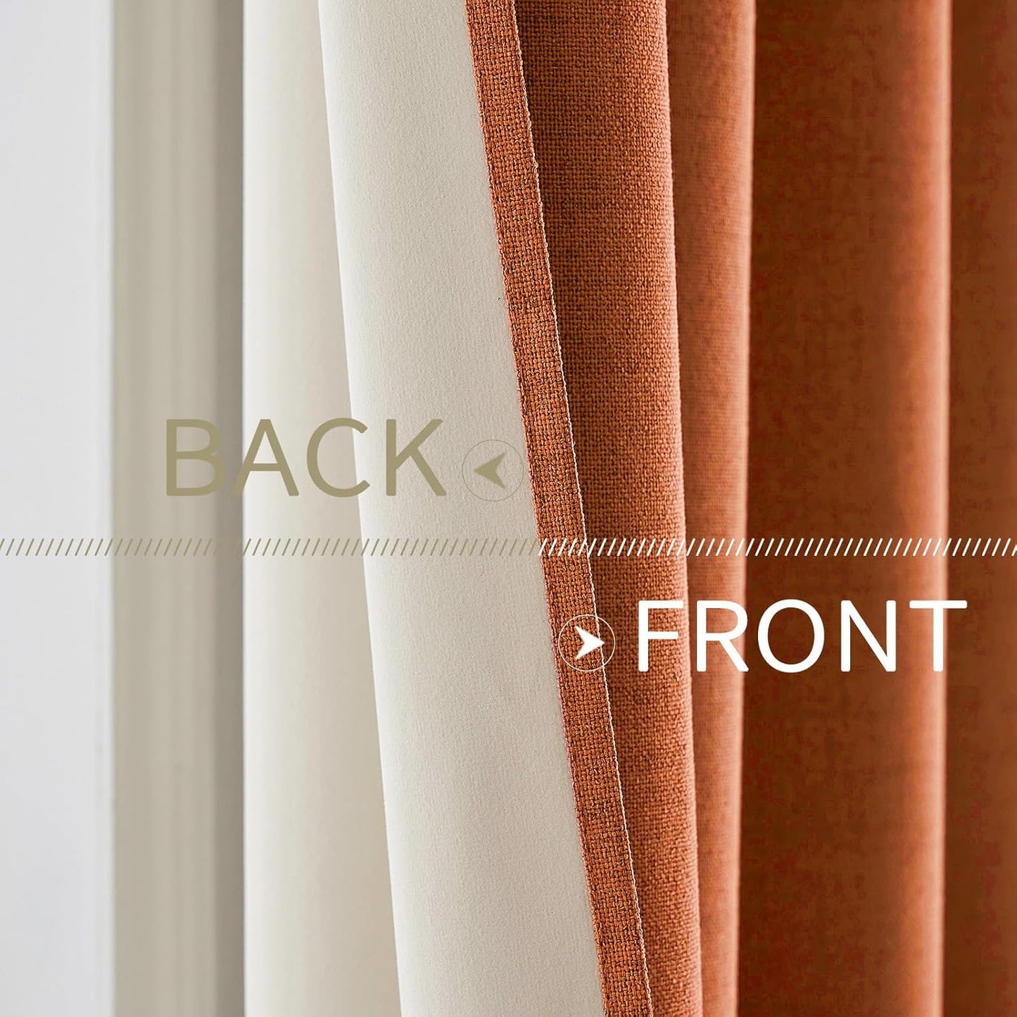 MIULEE Linen Curtains - 100% Blackout Thermal Insulated Drapes | Orange Grommet, 52 x 90 Inch (2 Panels)