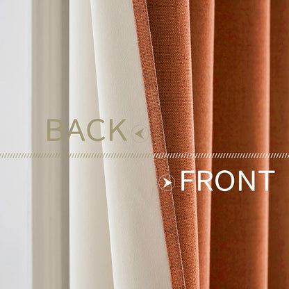 MIULEE Linen Curtains - 100% Blackout Thermal Insulated Drapes | Orange Grommet, 52 x 90 Inch (2 Panels)