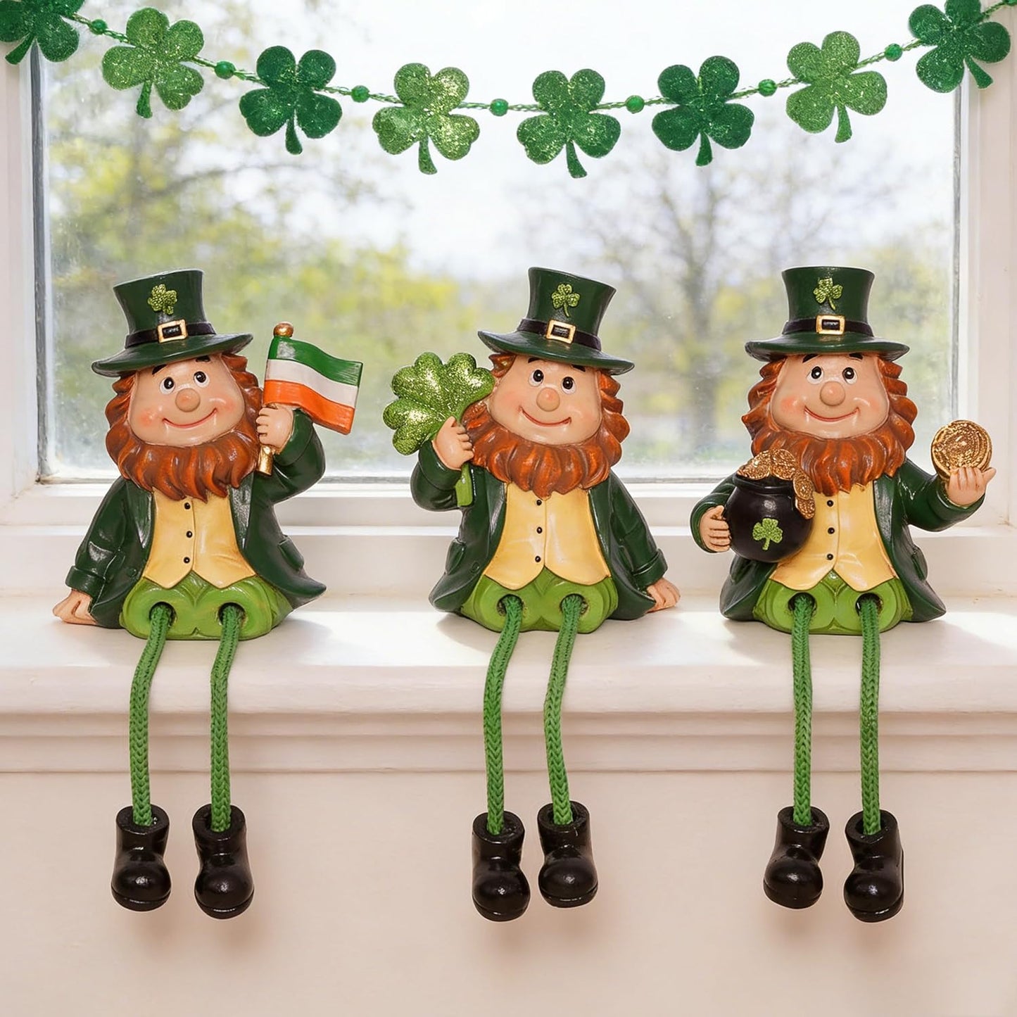 Skiennix St. Patrick's Day Decorations - Leprechaun Gnome Figurine with Gold Coins & Shamrock | Festive Home Decor