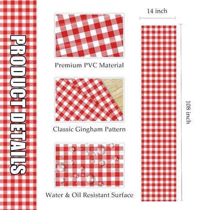 6 Pcs Red Gingham Table Runner – Disposable Plastic 14x108in, 6 Count, Variation: Red Gingham Table Runner+6 PCS
