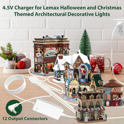 Lemax 4.5V Power Adapter - Lighted Accessory for Christmas & Halloween Village Decor | 12 Output White