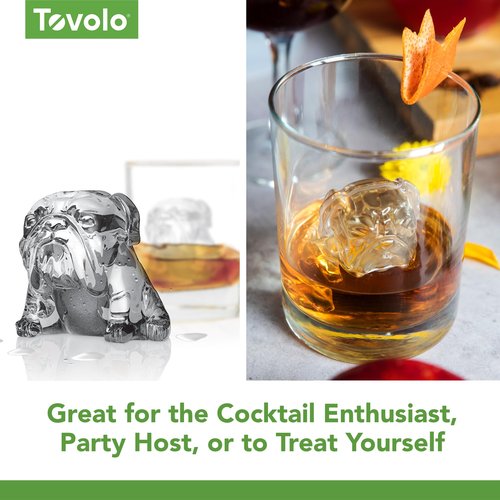 Tovolo Bulldog Shaped Ice Molds, Set of 2 - Large Ice Mold Gift Ideal for Dog Lovers - Unique Ice Mold Chills Drinks - Odor-Free Freezer Storage, Dishwasher-Safe with Silicone Plunger