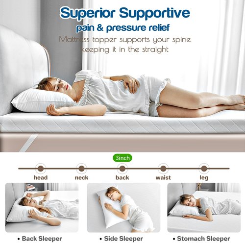 CISTNY 3 Inch Cooling Memory Foam Mattress Topper Twin XL College Dorm, High Density Foam Bed Topper with Washable Removable Bamboo Cover, Organic, Hypoallergenic, Oeko-TEX XL Twin Mattress Topper