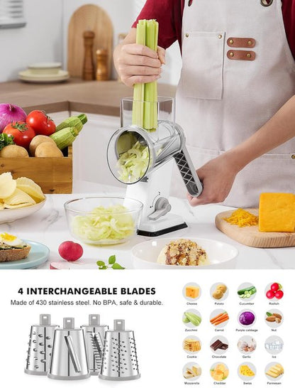 GDL Rotary Cheese Grater - Upgraded Hand Crank Shredder with 4 Blades & Non-Slip Suction Base | Easy to Clean