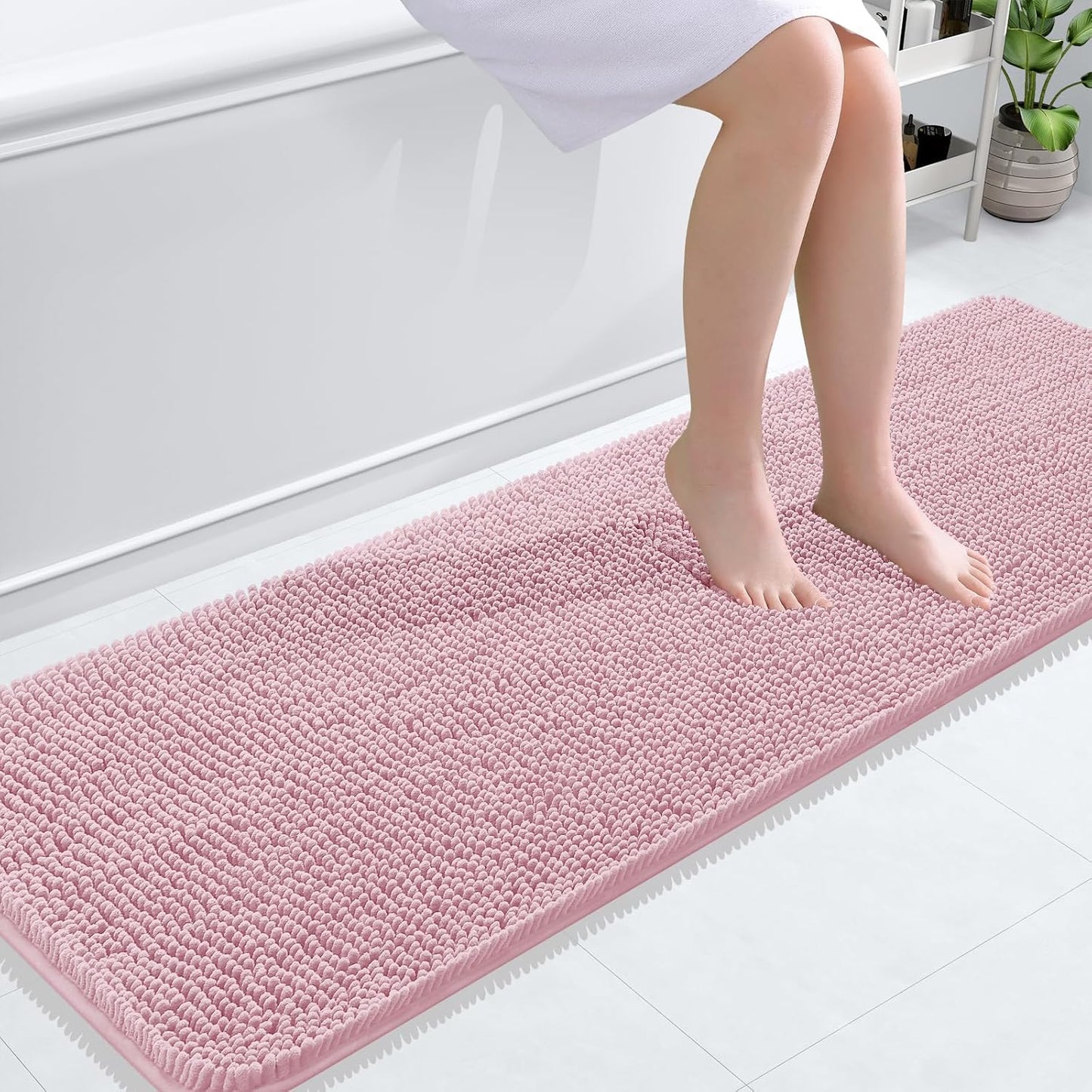 OLANLY Bathroom Runner Rugs - Soft Absorbent Chenille with Rubber Backing | Quick Dry, Machine Washable, 59x20, Dusty Rose
