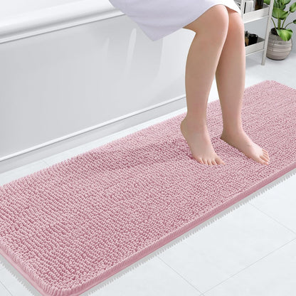OLANLY Bathroom Runner Rugs - Soft Absorbent Chenille with Rubber Backing | Quick Dry, Machine Washable, 59x20, Dusty Rose