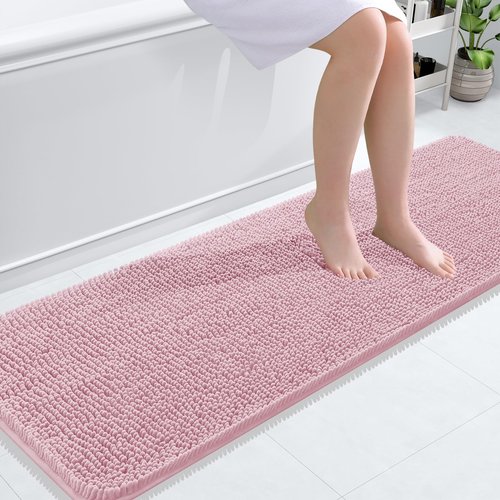 OLANLY Bathroom Rugs 59x20, Extra Soft Absorbent Chenille Bath Rugs, Rubber Backing Quick Dry, Machine Washable Bath Mats for Bathroom Floor, Tub and Shower, Home Decor Accessories, Dusty Rose