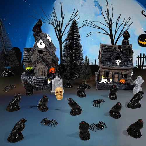 Bbiamsleep Mini Black Raven Figurines - 60 Pcs Halloween Decor for Miniature Houses