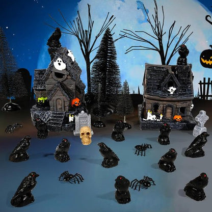 Bbiamsleep Mini Black Raven Figurines - 60 Pcs Halloween Decor for Miniature Houses