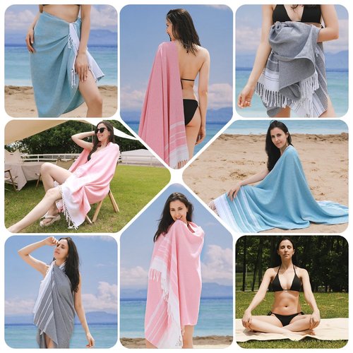 Genovega Oversized Turkish Beach Towels 74"x38" Thin Quick Dry Sand Free Pool Swim Bathing Towel Extra Large Blanket Adult Travel Essentials Cruise Accessories Must Haves Summer Light Blue Stuff