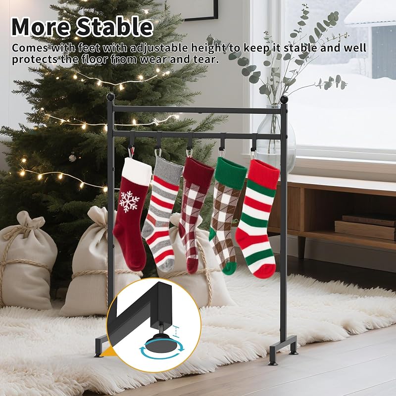 GloTika Christmas Stocking Holder Stand - 6-Hook Freestanding, Black (Variation: Black-6 Hooks)