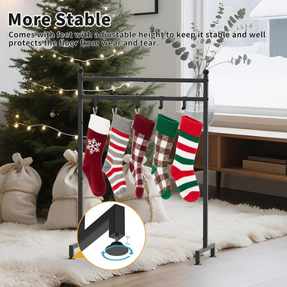 GloTika Christmas Stocking Holder Stand - 6-Hook Freestanding, Black (Variation: Black-6 Hooks)