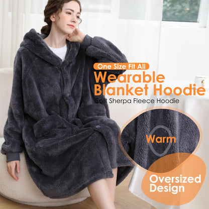 NIMOJIRO Wearable Blanket Hoodie, Fleece Sweatshirt Oversized Hoodie Blanket for Adults Women Men, Sherpa Warm and Cozy Hooded Blanket